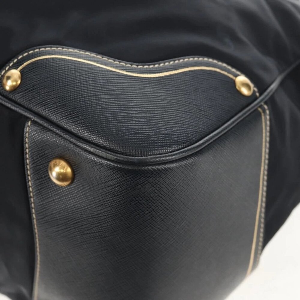 PRADA Hand Bag Nylon Leather Navy Gold - Picture 3 of 16